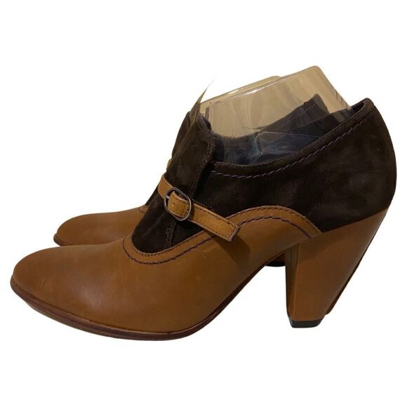 True Religion Dark Academia Brown Leather Suede Heeled Ankle Mary Jane Boots - Picture 2 of 12